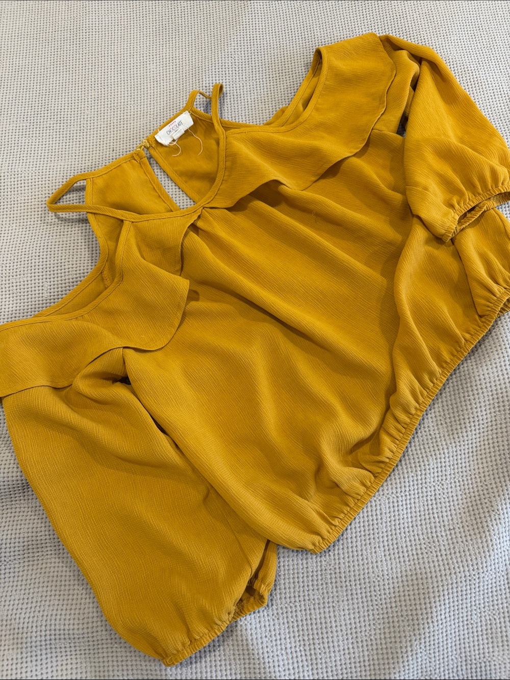Chocolate Mustard Cold-Shoulder Ruffle Top